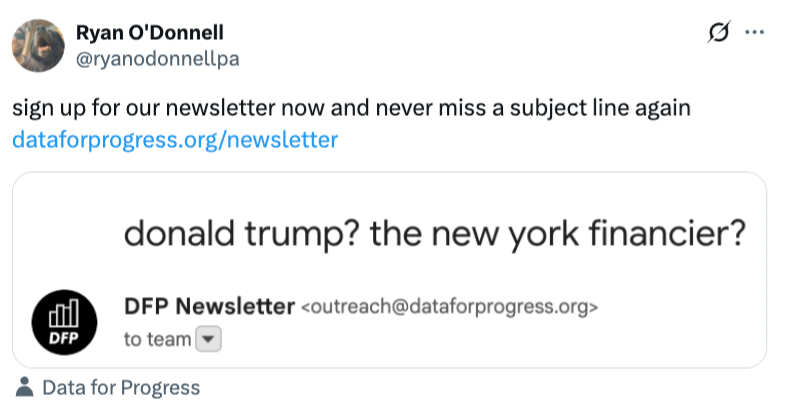 Tweet from Ryan O'Donnell: "sign up for our newsletter now and never miss a subject line again"