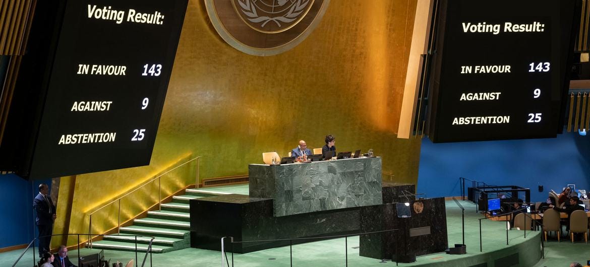 Results of the General Assembly's vote on the resolution on the status of the Observer State of Palestine.