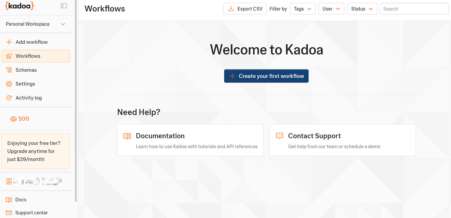 Kadoa's first access page by Federico Trotta Kadoa's first access page by Federico Trotta