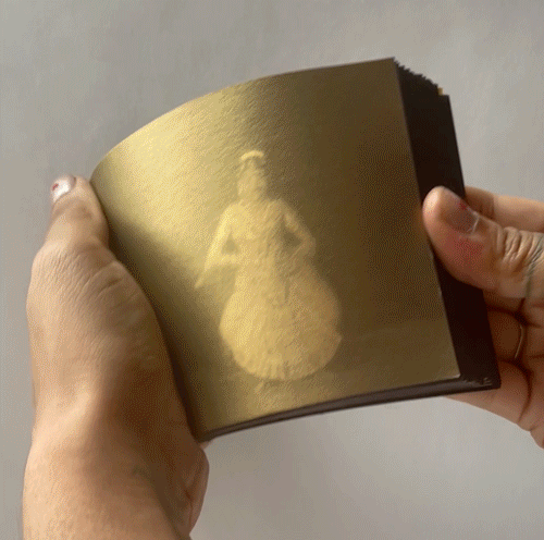 An animated gif showing a flipthrough of the book. A ghostly female dancer dances and oscillates in form from the abstract to the legible