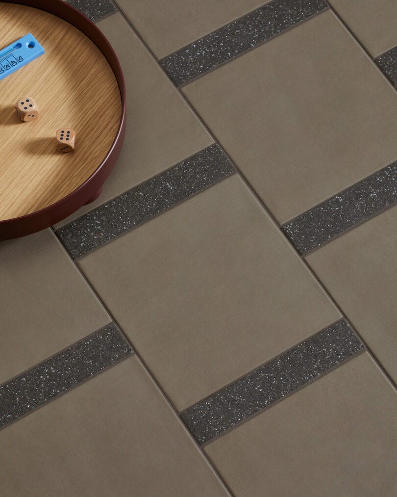 tray on brown tiles
