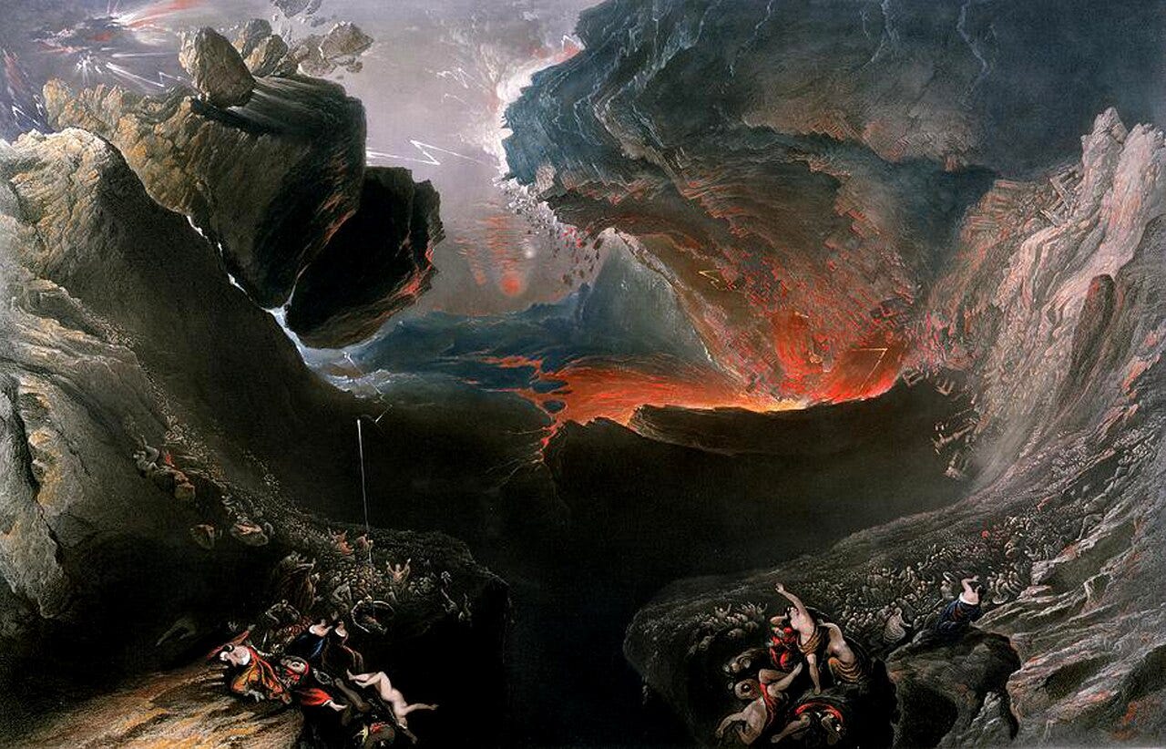 Apocalyptic landscape with collapsing cliffs, John Martin Apocalyptic landscape with collapsing cliffs, John Martin