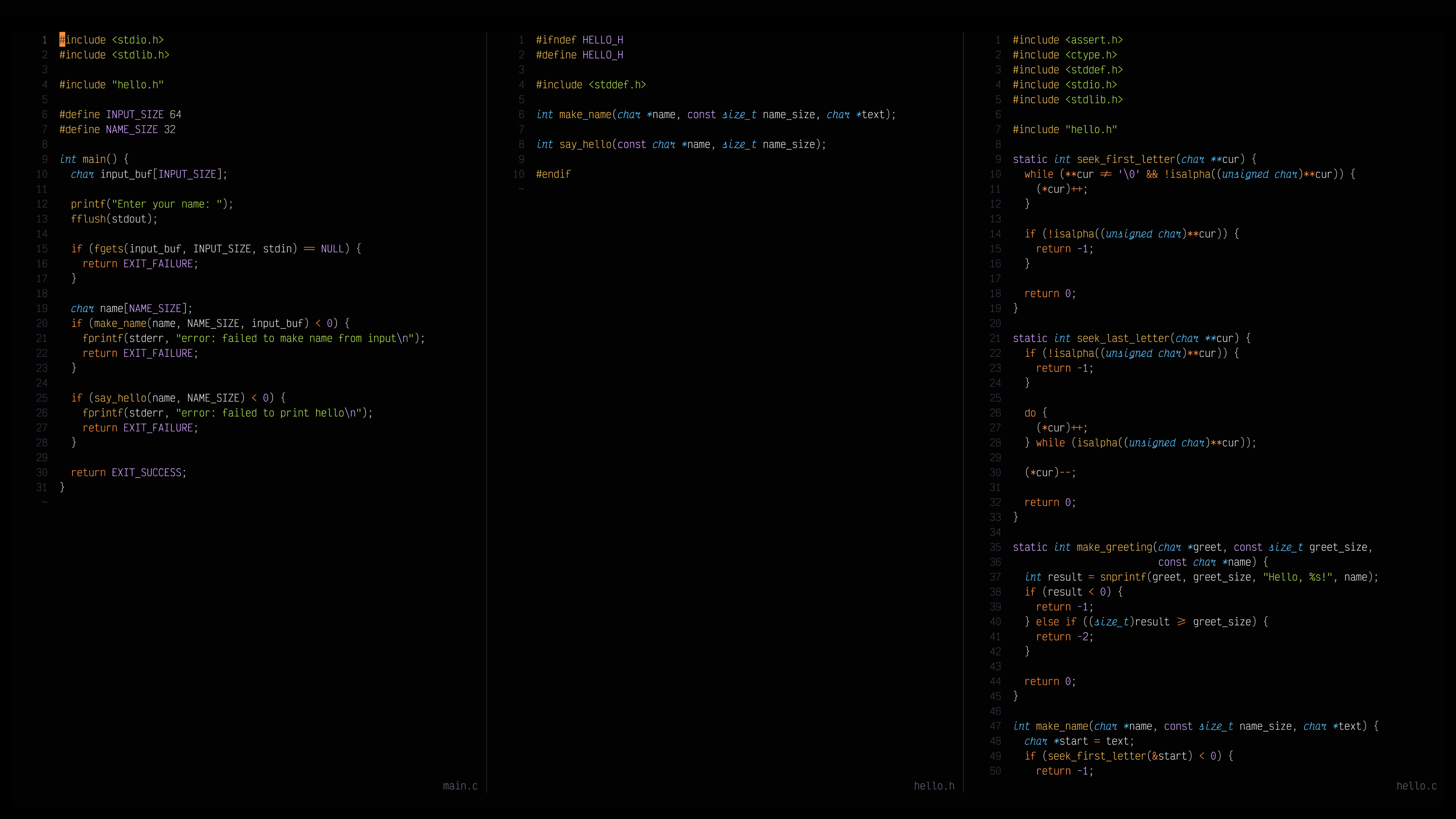 A “Hello, World!” greetings program in C