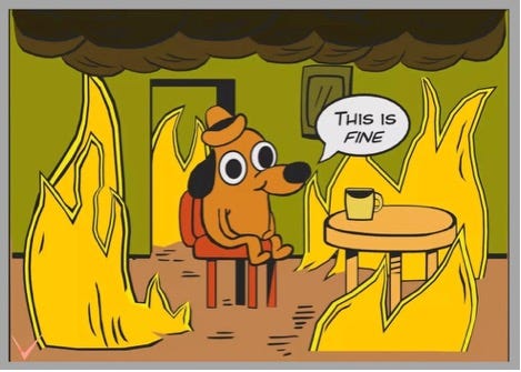 Cartoon dog sitting in a chair in a room with fire

AI-generated content may be incorrect.