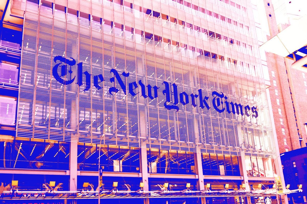 The New York Times building stands in Midtown on February 07, 2024 in New York City. (Spencer Platt/Getty Images)