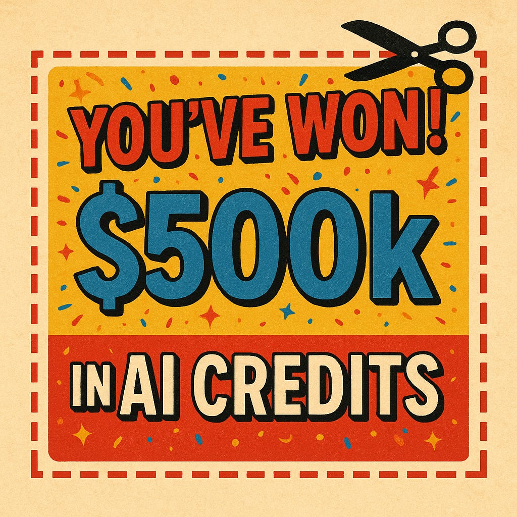 Illustration showing $500K in AI startup credits as a non-dilutive funding opportunity for founders. Illustration showing $500K in AI startup credits as a non-dilutive funding opportunity for founders.