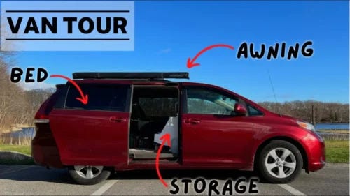 Toyota Sienna single person camping - no build camper 26 car camping - Nimblecamper.com Toyota Sienna single person camping โ no build camper