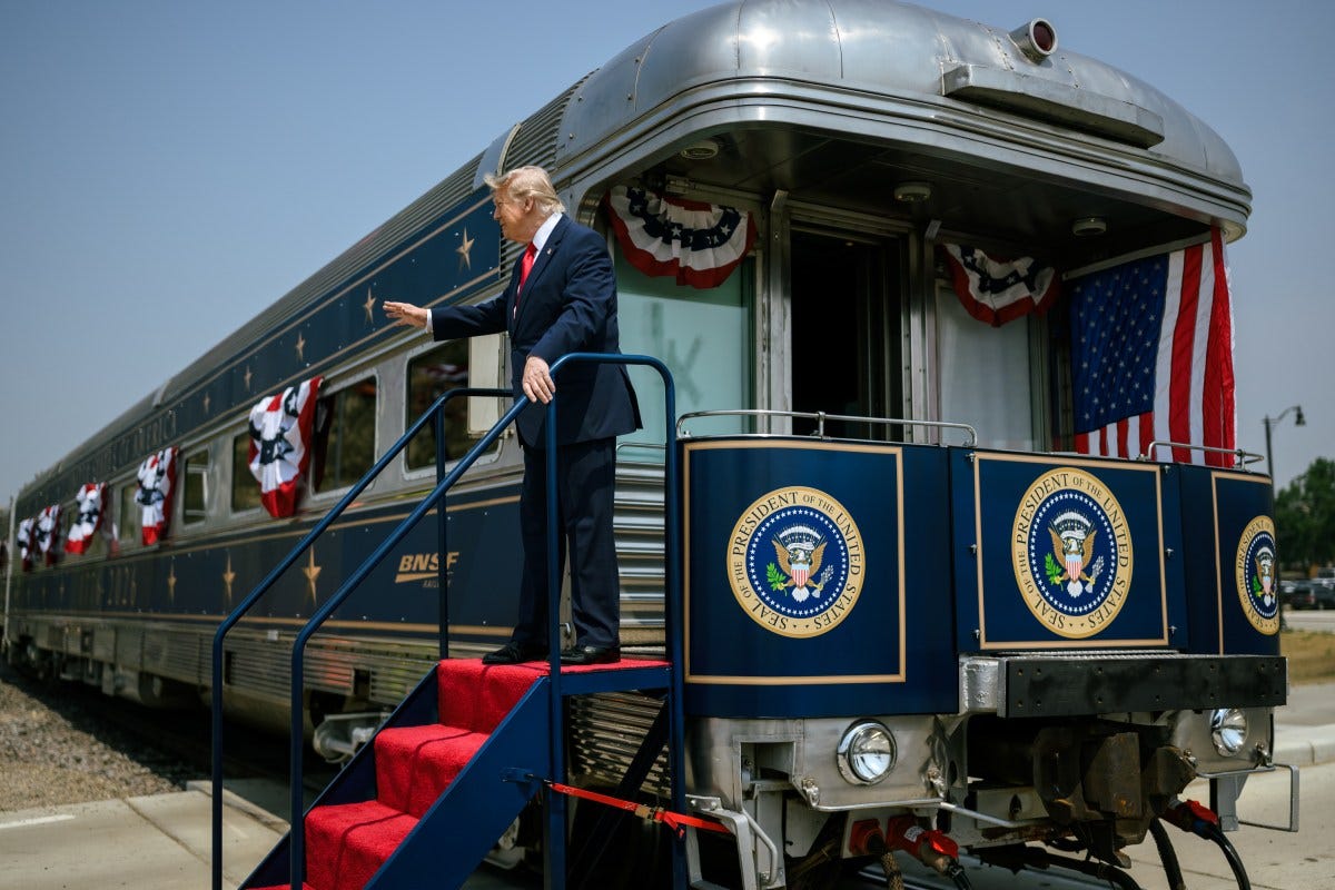 President Donald J. Trump greets the crowd in Medora, North Dakota, after arriving on the Freedom 250 Train en route to the grand opening of the Theodore Roosevelt Presidential Library, Wednesday, July 1, 2026. (Official White House Photo by Daniel Torok)