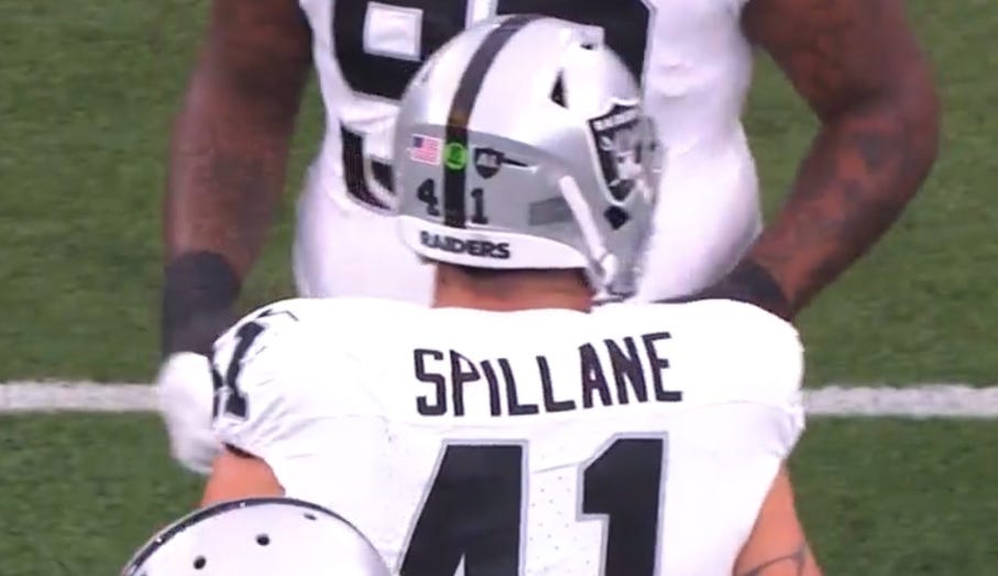 Robert Spillane wears the dot for the Raiders