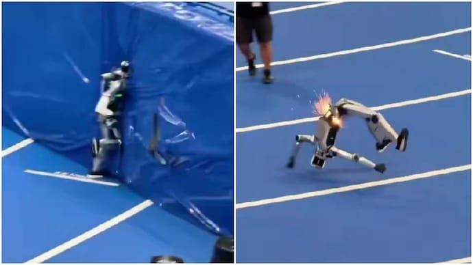 Humanoid robot crashes into barrier, breaks in half mid-training for China event Humanoid robot crashes into barrier, breaks in half mid-training for China event