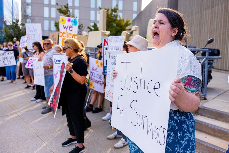 Protesters express support for complainant in Hockey Canada sexual-assault  case outside courthouse - The Globe and Mail