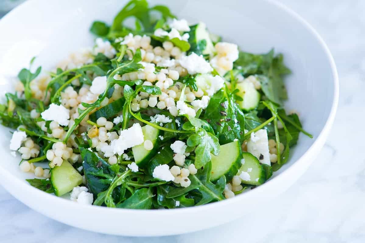 Lemony Arugula Salad with Couscous, Cucumbers and Feta Recipe Lemony Arugula Salad with Couscous, Cucumbers and Feta Recipe