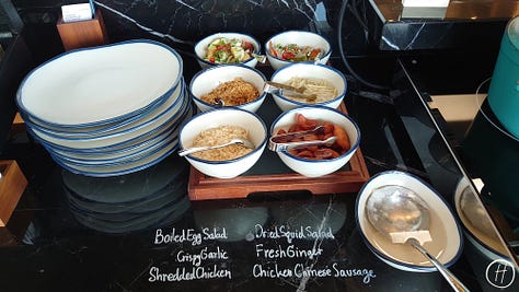 Food offerings at Moxy breakfast buffet