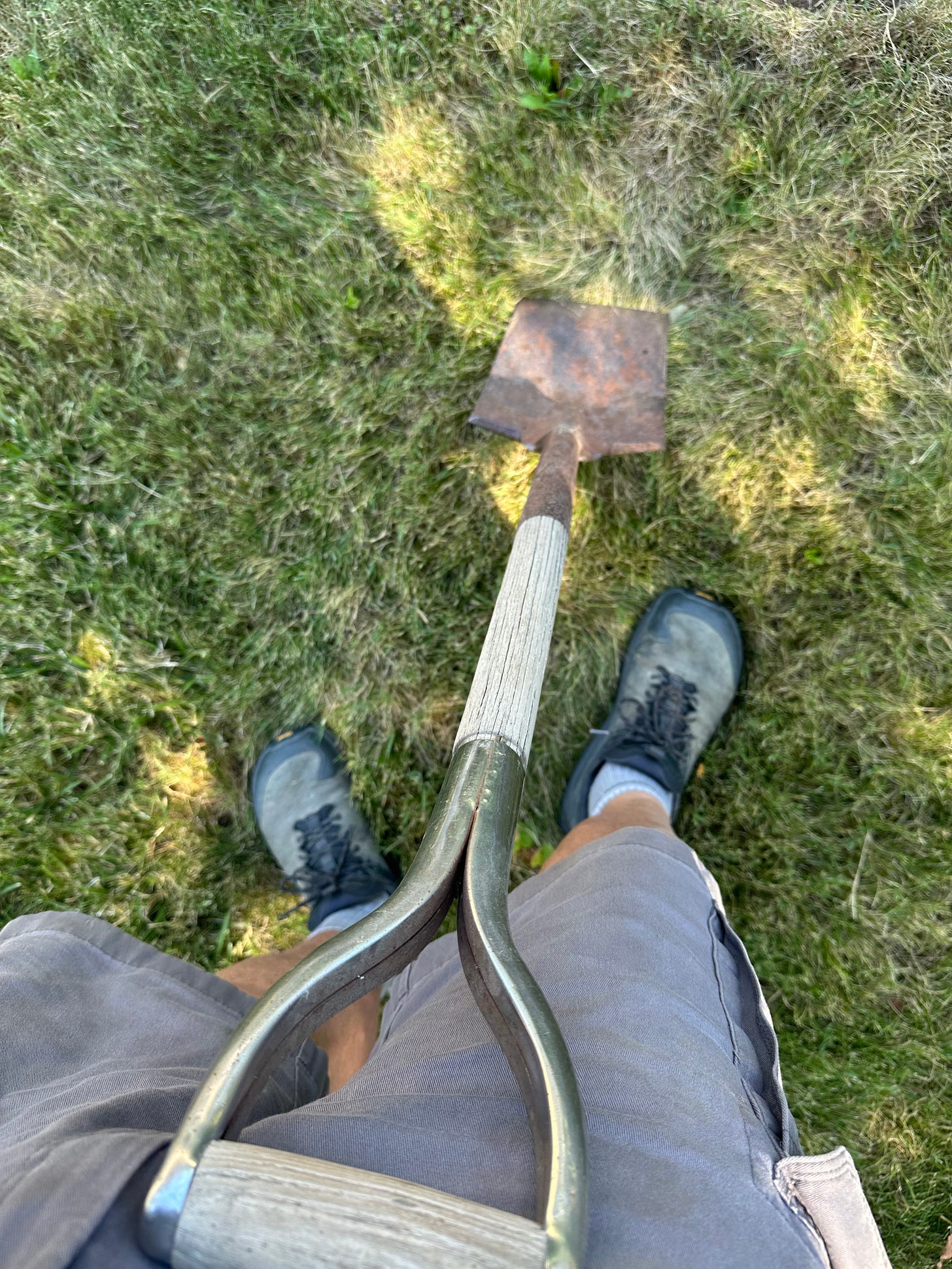 Edging shovel leaning up against old whitey