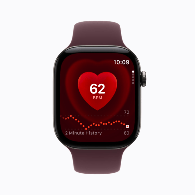Apple Watch Series 12 now measures heart rate every five seconds, all day long. Users can view their real-time heart rate at a glance throughout their day using the updated Heart Rate app or on a new watch face complication.