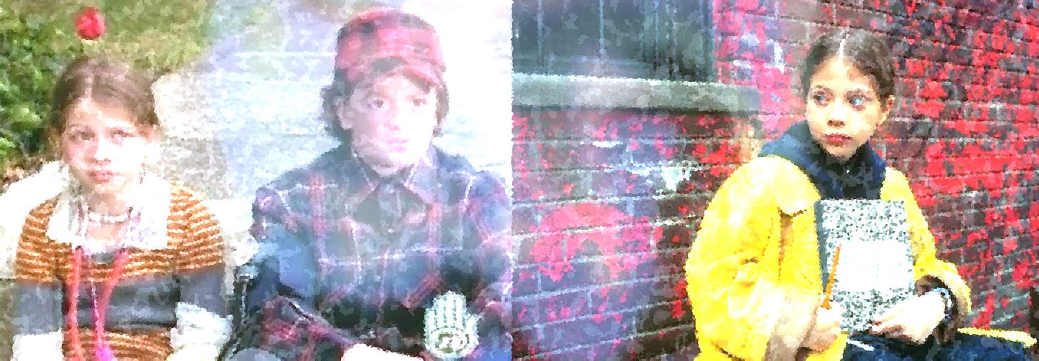 Crystallized altered images of Michelle Trachtenberg as Harriet the Spy and as Nona F. Mecklenberg, alongside Danny Tamberelli