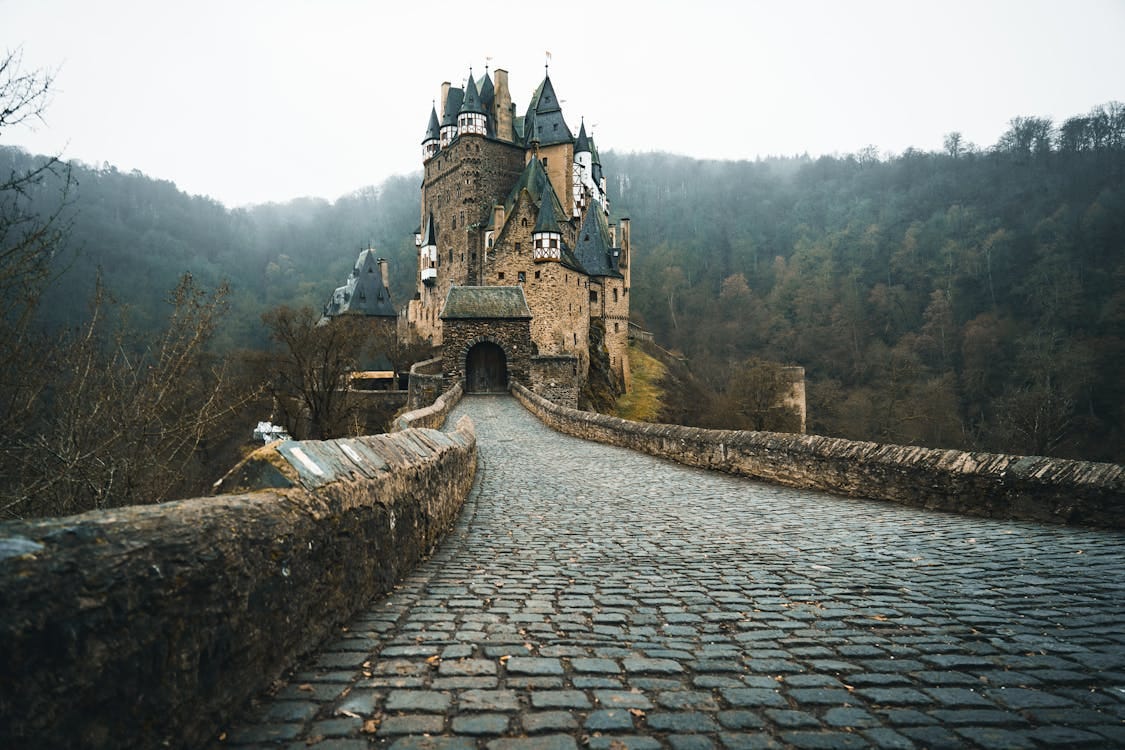 Free Stone Bridge Leading to the Medieval Eltz Castle Stock Photo