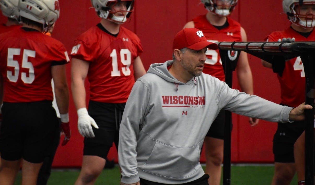 Wisconsin Badgers defensive coordinator Mike Tressel during practice.
