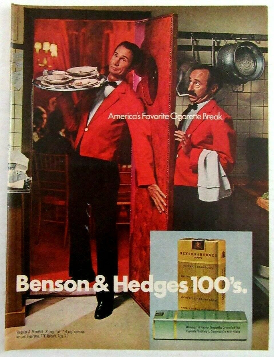 1972 BENSON & HEDGES 100'S Magazine Ad - Americas Favorite Cigarette Break