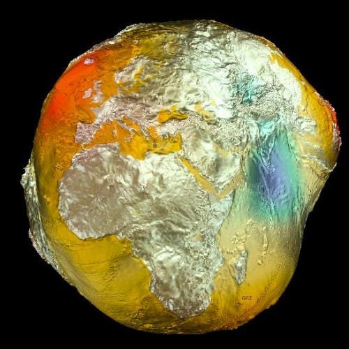 The "Potsdam gravity potato" shows variations in Earth's gravity