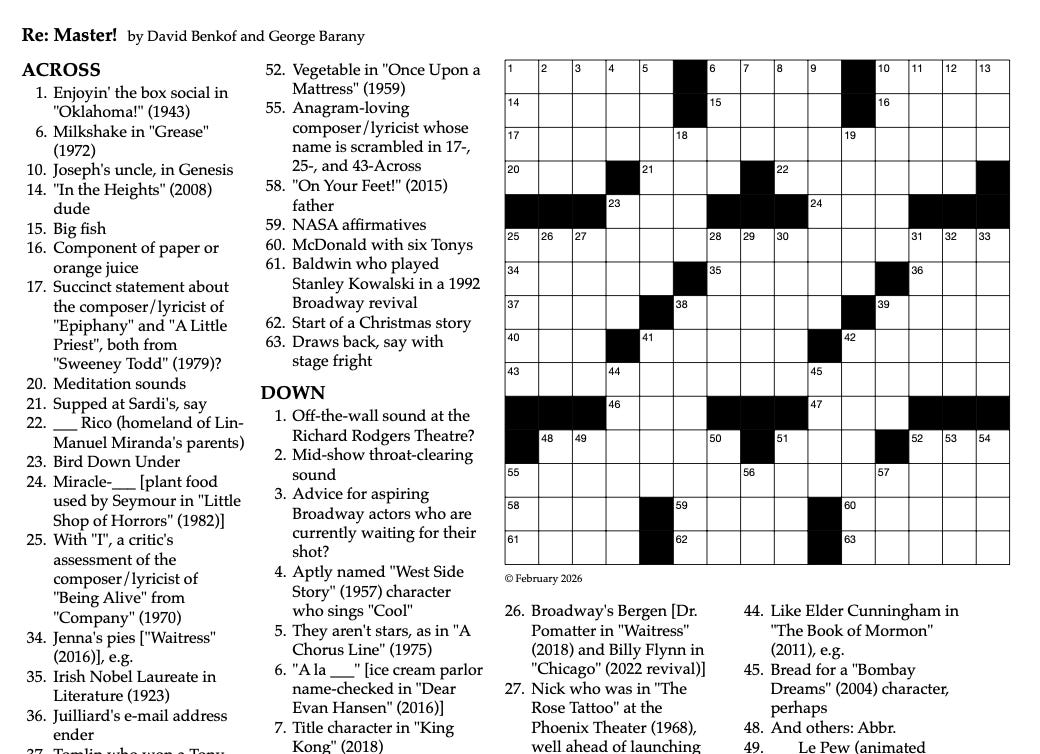 The 2026 Broadway Maven Crossword Puzzle (Re Master!)