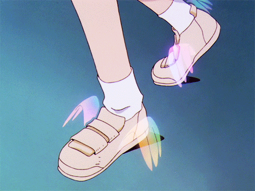 This may contain: an anime character is flying through the air with her foot on top of another person's shoe This may contain: an anime character is flying through the air with her foot on top of another person's shoe