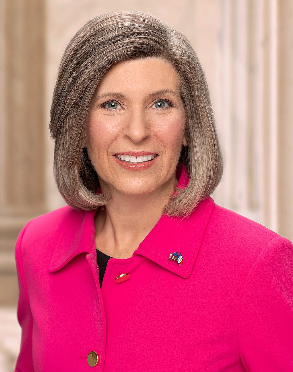 official portrait of Joni Ernst, wearing a pink blouse official portrait of Joni Ernst, wearing a pink blouse