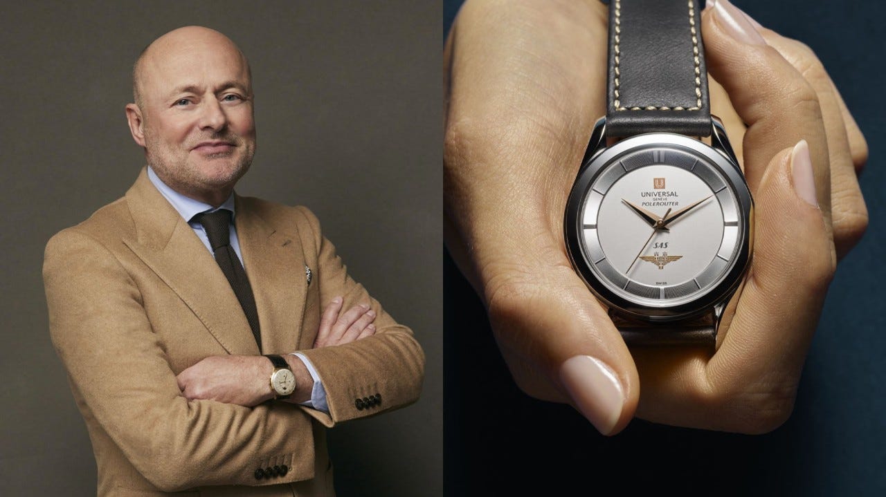 George Kern, CEO de Breitling, junto a un reloj de Universal Gèneve. Imagen de Monochrome Watches.