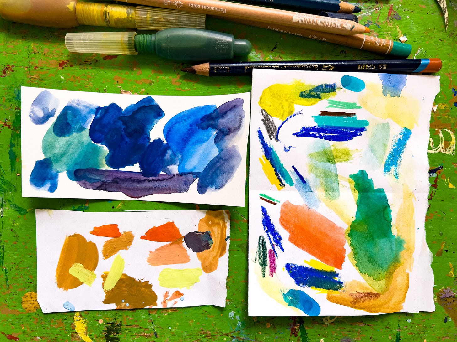 swatches of art supplies in Beth Spencer's Art Studio