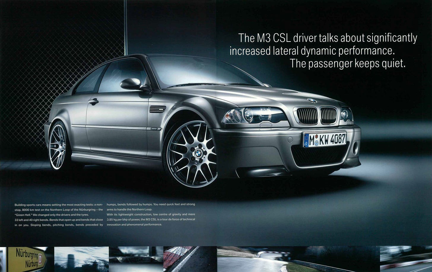 BMW E46 M3 CSL brochure Nurburgring