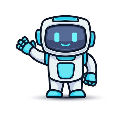 A cartoon robot smileing a waving