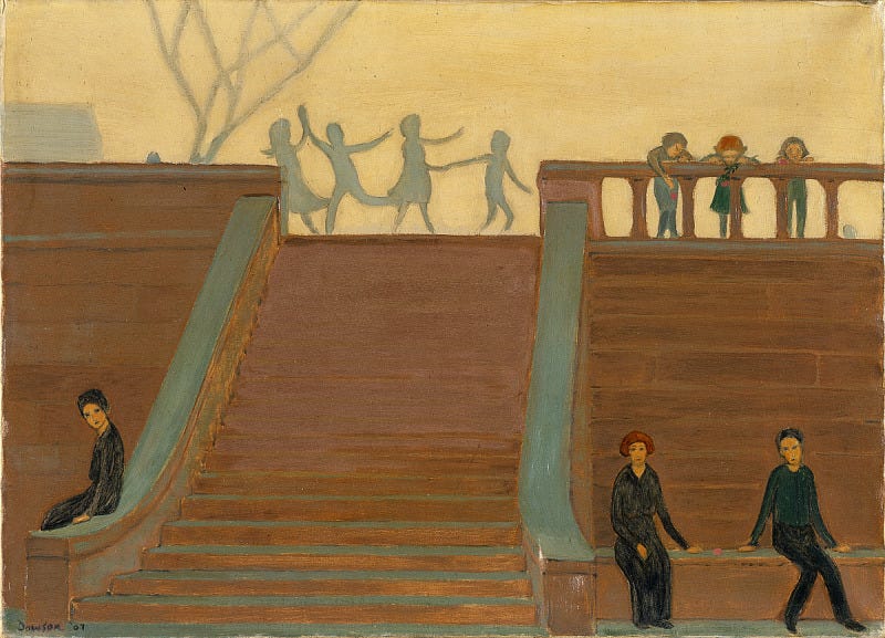 Children play on steps in Manierre Dawson painting "Steps" Children play on steps in Manierre Dawson painting "Steps"