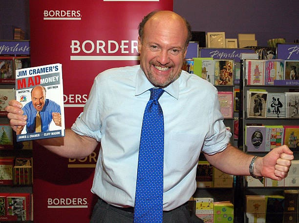 Jim Cramer during Jim Cramer, host of CNBC's "Mad Money", signs copies of Mad Money at the Borders Books in Bridgewater, New Jersey.