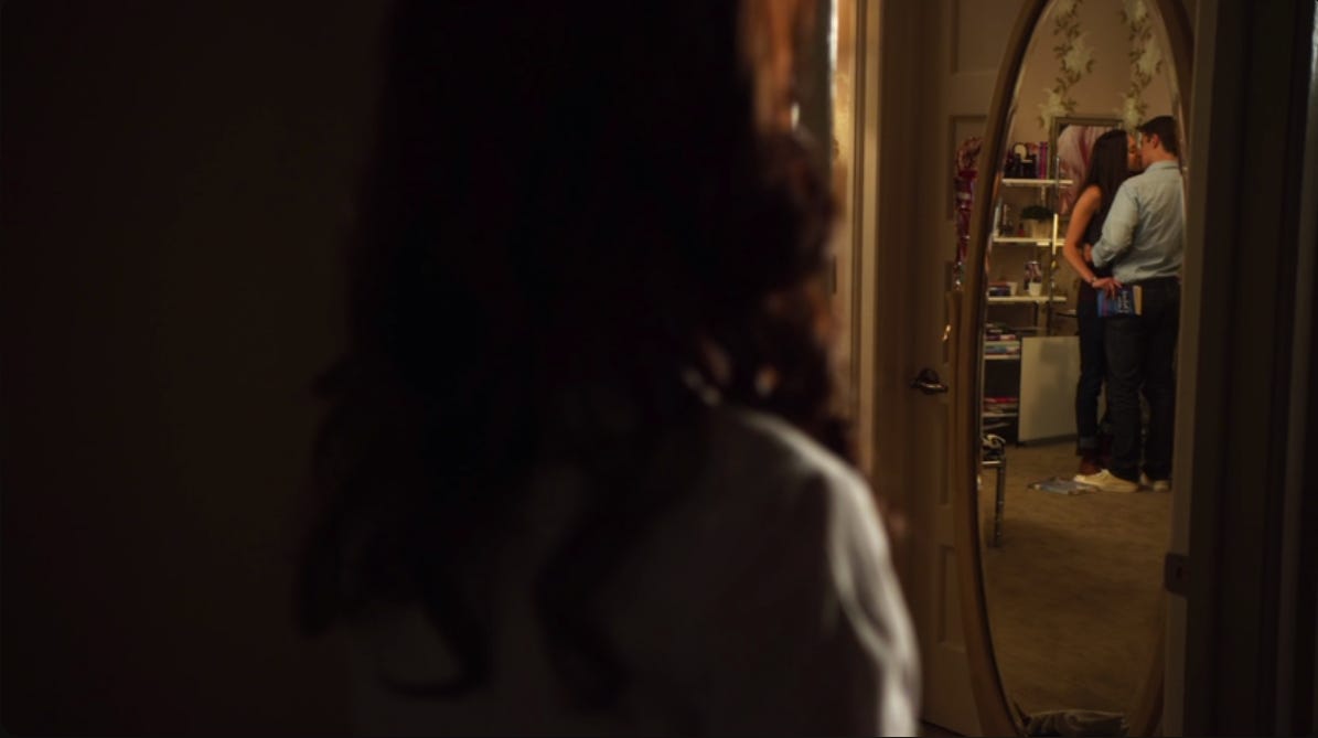Melissa catches sight of Wren kissing Spencer