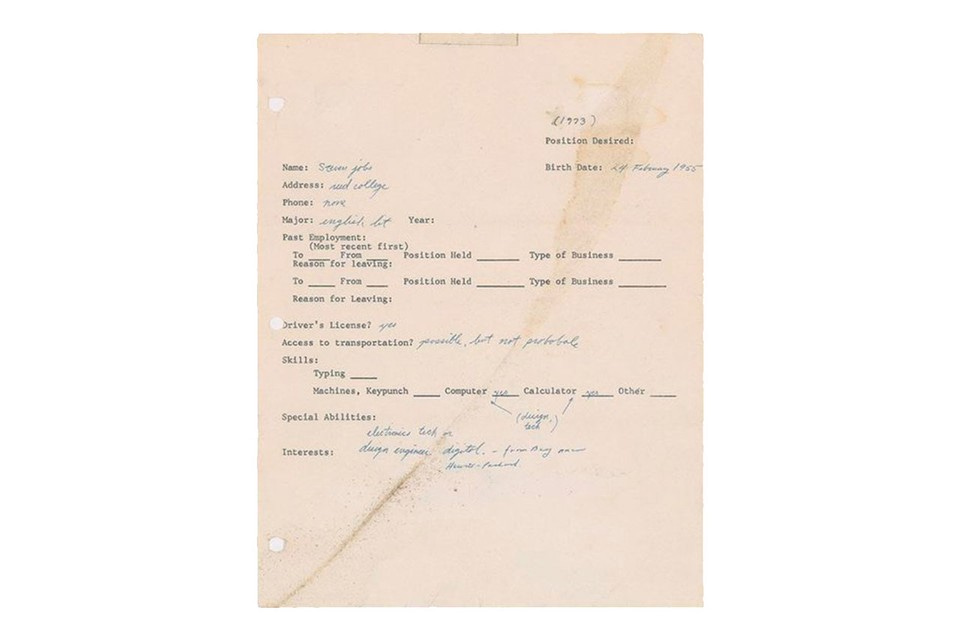 Steve Jobs&#39; 1973 Job Application Will Test Value of NFTs In World-First  Auction | HYPEBEAST