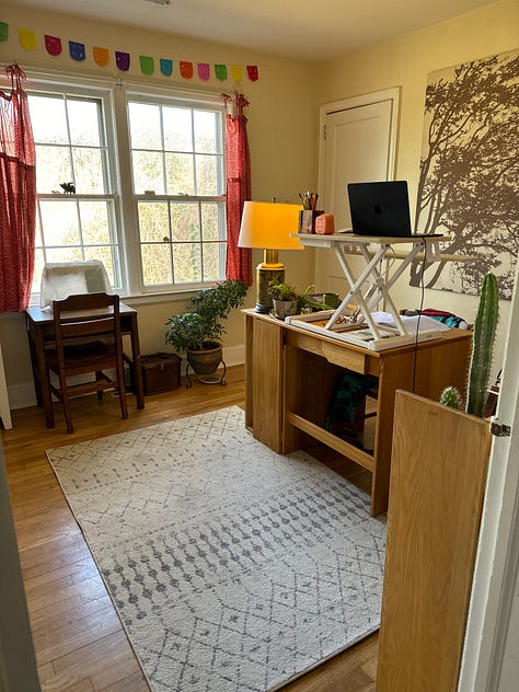 two pictures of a colorful office and a quote that says promise me you'll be here let me know I can trust you