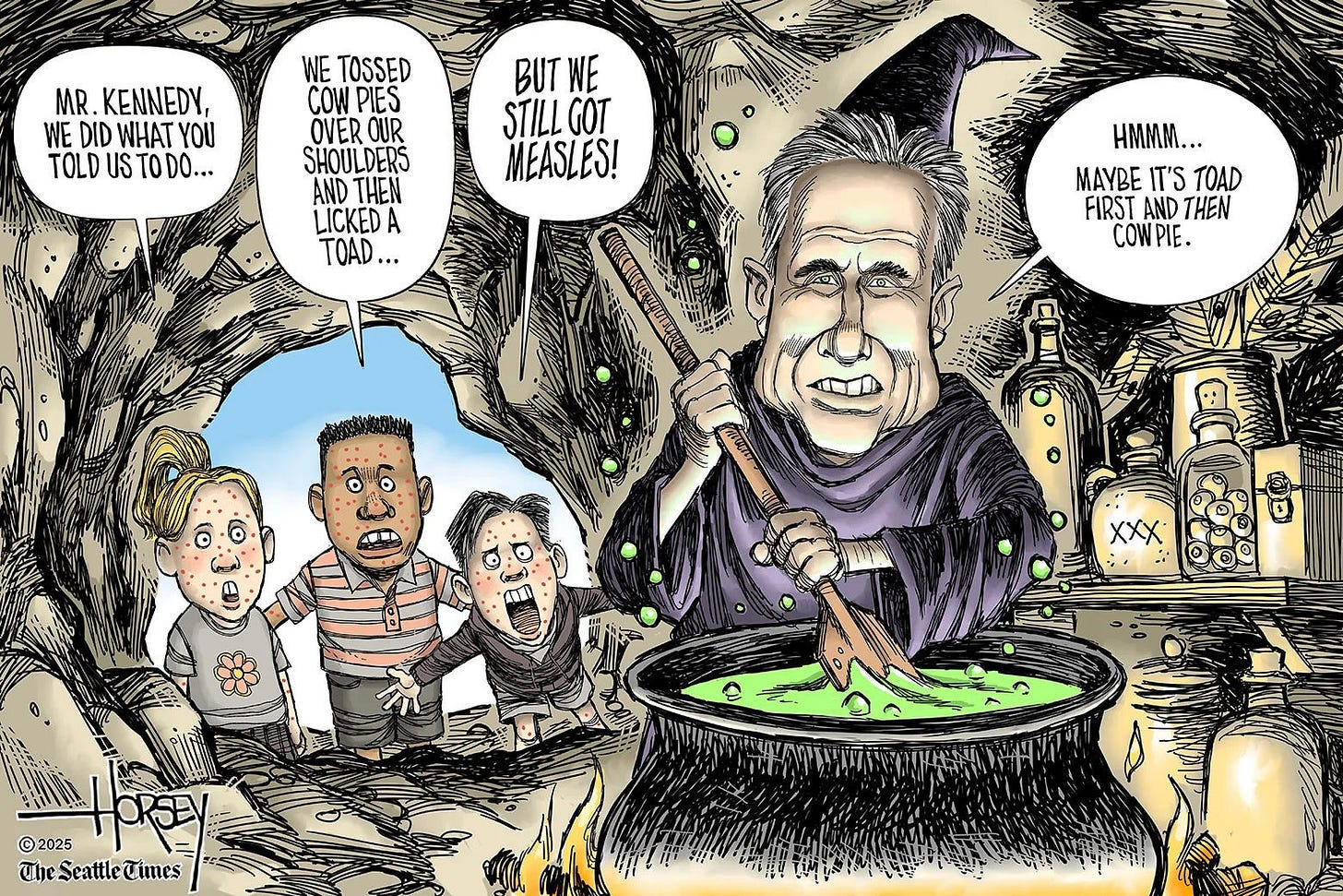 Political cartoon of RFK Jr stirring up a potion