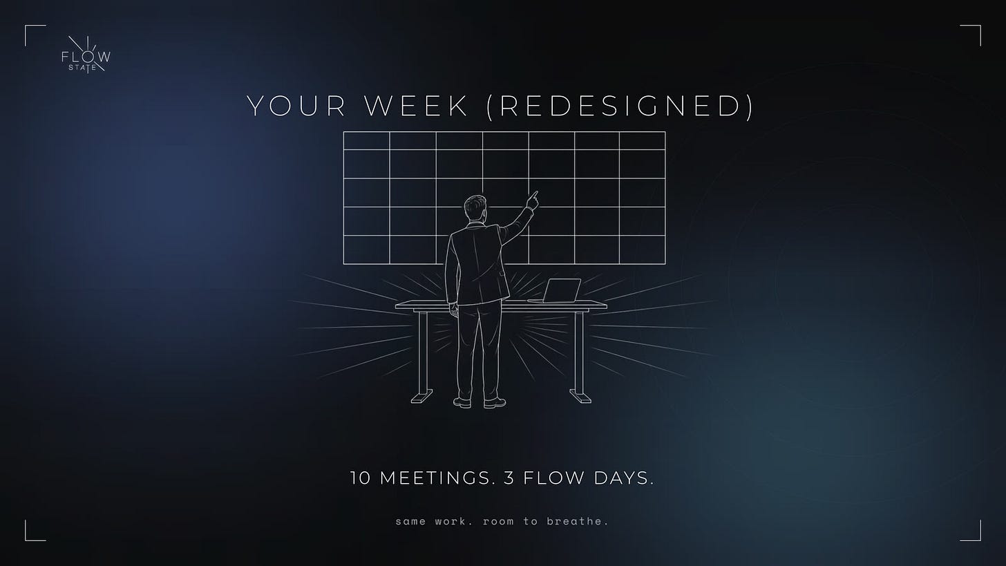 YOUR WEEK (REDESIGNED) — 10 MEETINGS. 3 FLOW DAYS. YOUR WEEK (REDESIGNED) — 10 MEETINGS. 3 FLOW DAYS.
