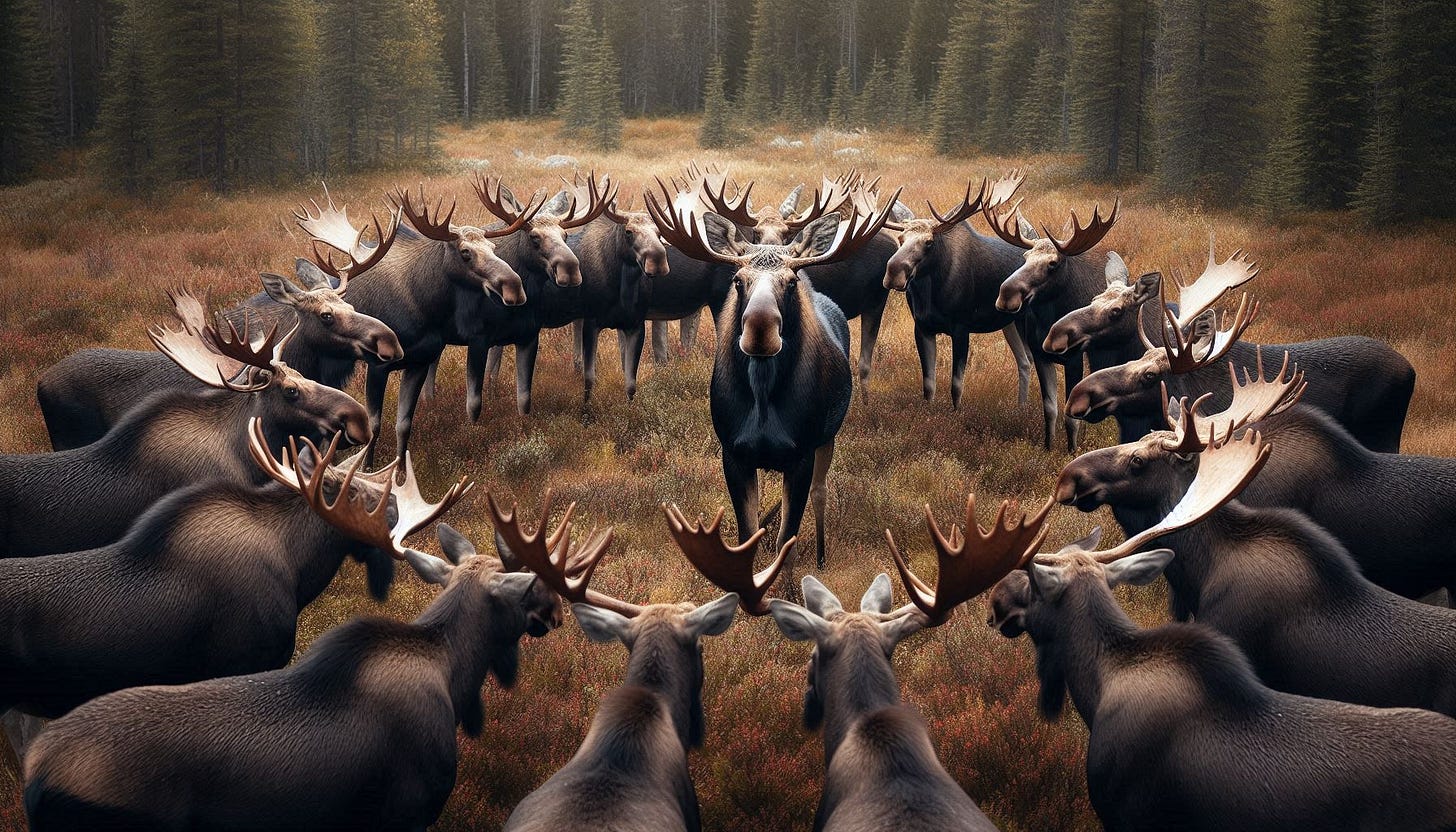 A group of moose in a field

AI-generated content may be incorrect.