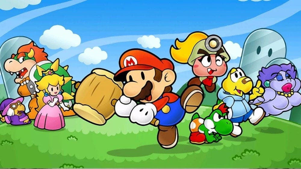 Several Paper Mario characters in a group