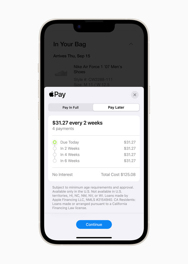 A user’s Apple Pay Later loan payments are shown in Wallet on iPhone 14. A user’s Apple Pay Later loan payments are shown in Wallet on iPhone 14.