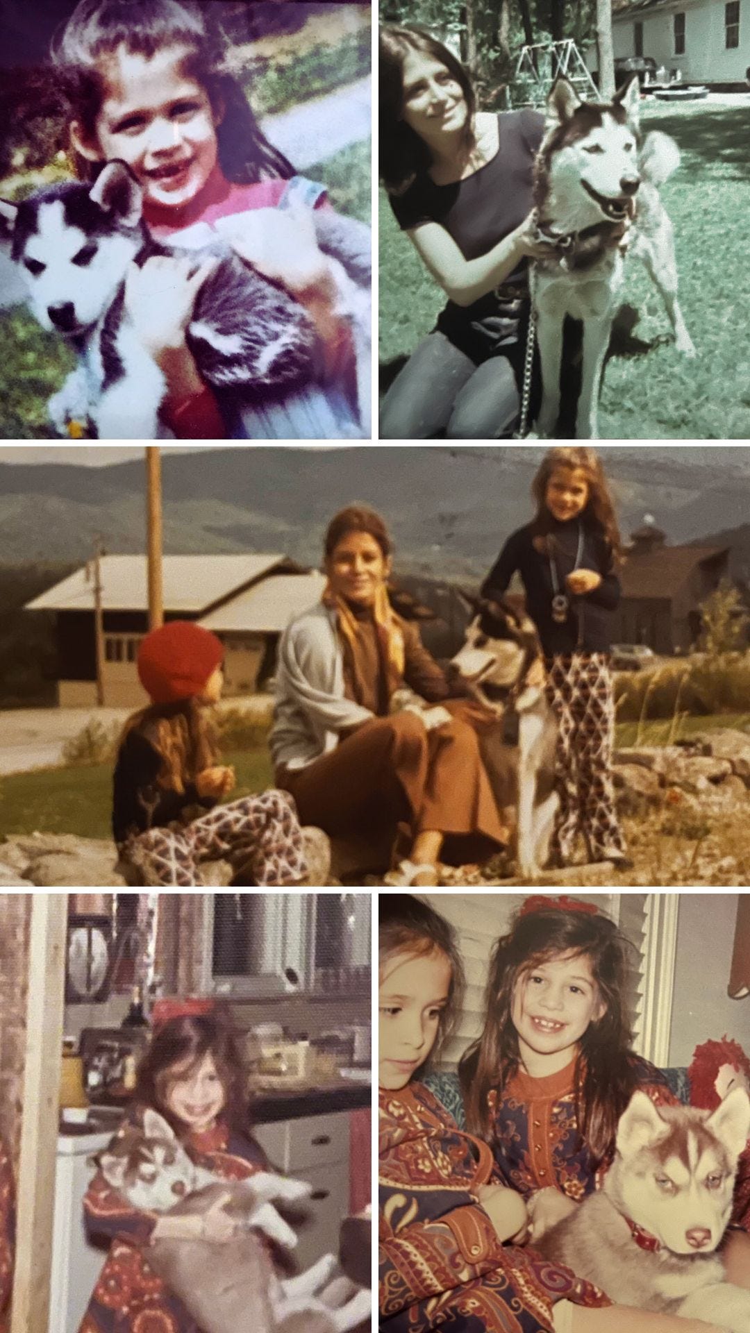 Photo collage of the author, Tara Cousineau, with her Huskies