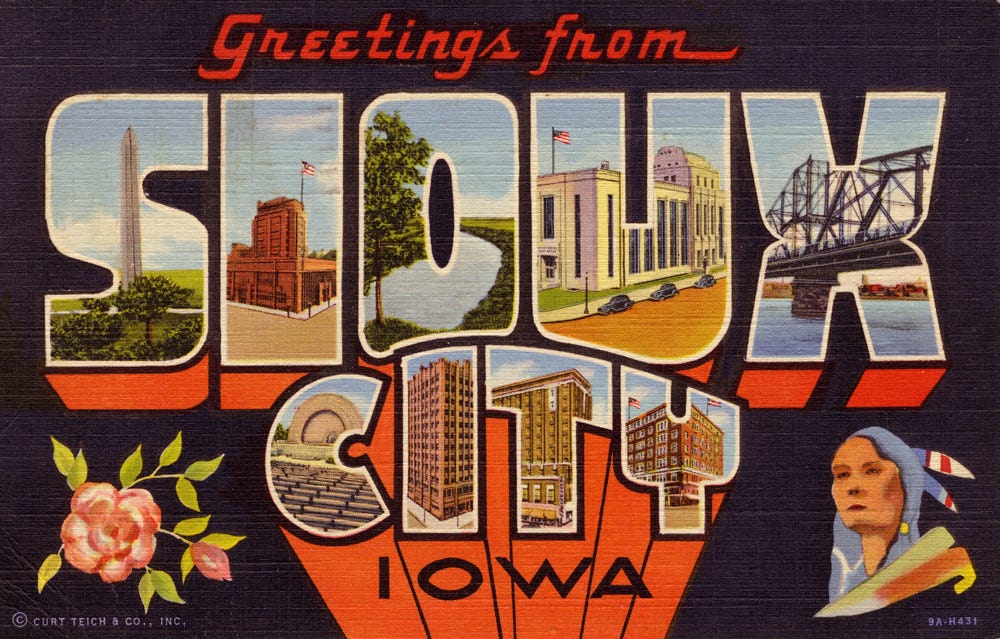 A postcard of Sioux City Iowa. A postcard of Sioux City Iowa.