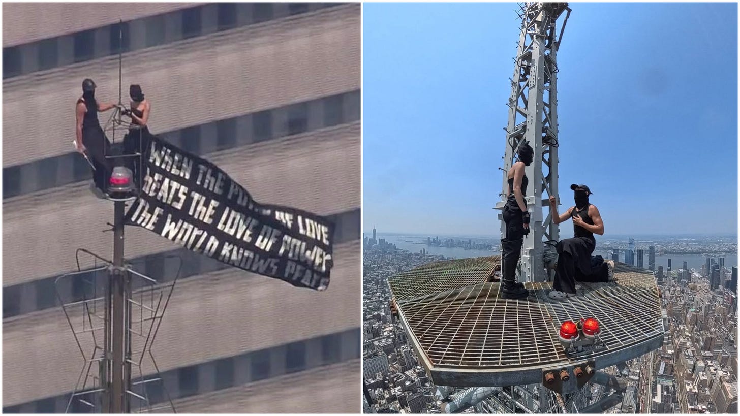 Empire State Building: Russian couple stages daring proposal stunt in New  York