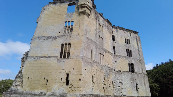 Four photos: Old Wardour Castle photographed from different angles. Images: Roland's Travels