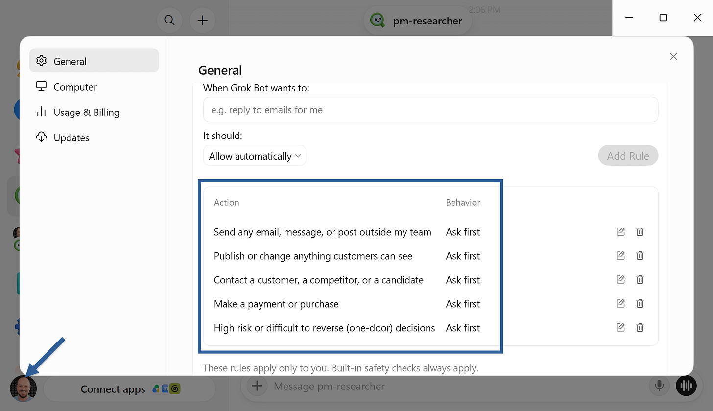 Ask first rules (Settings → General) in Grok Bot Ask first rules (Settings → General) in Grok Bot