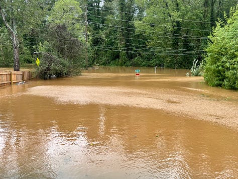 A series of pictures showing flooding in West Asheville.