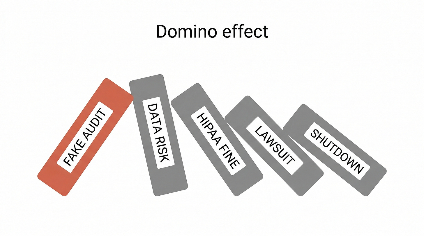 The domino effect: fake audits trigger a cascade of legal consequences
