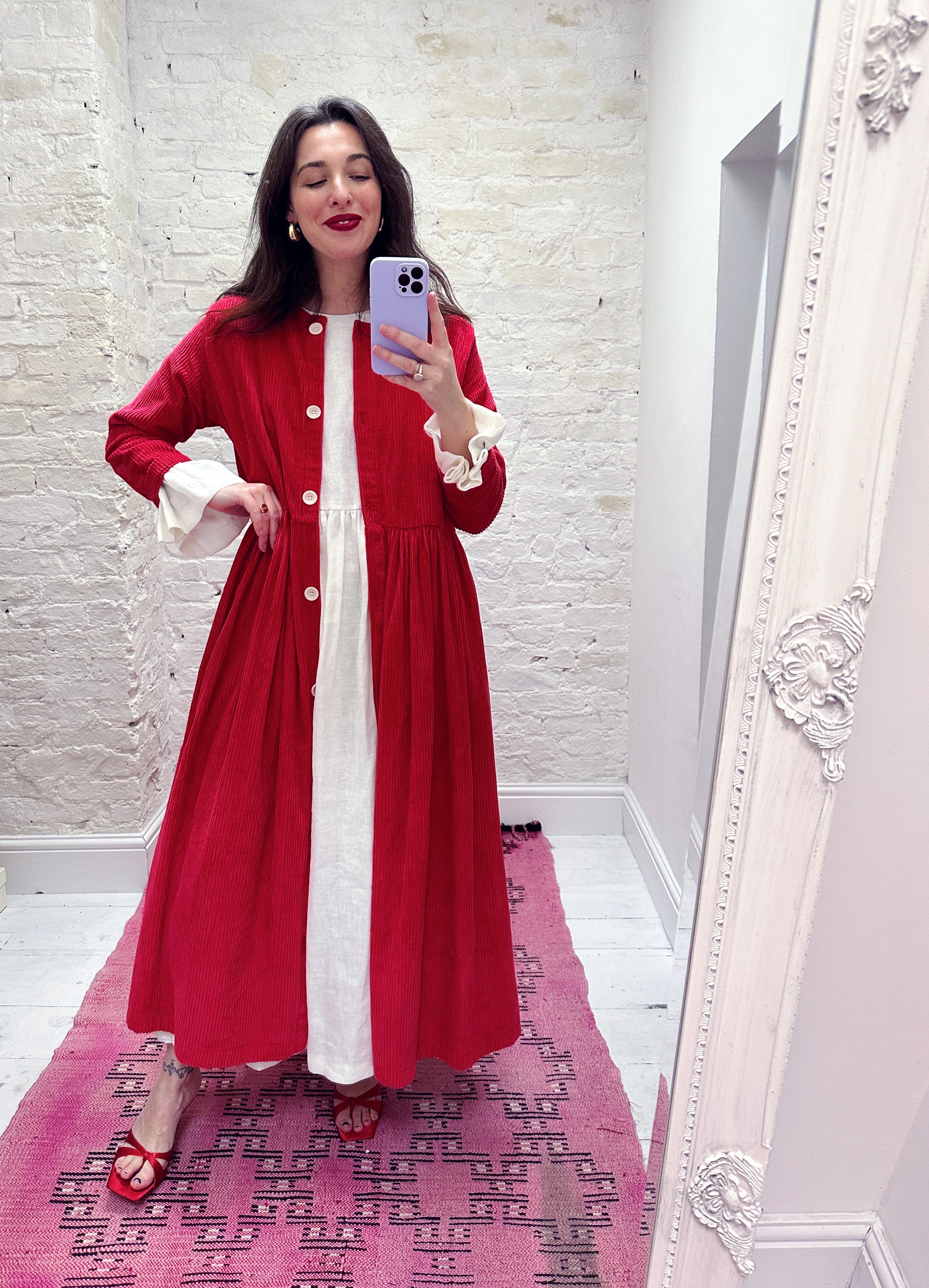 red coat dress Wrap Midi Dress Coat, Winter Pleated Jacket for Women | Lavinia