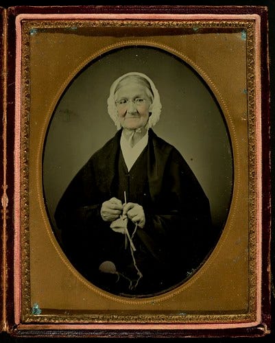 Elderly woman, knitting Elderly woman, knitting